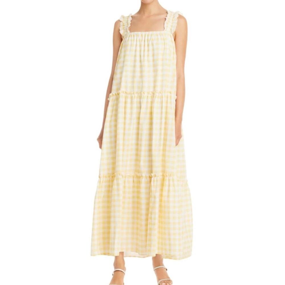 Charlie Holiday Yellow & White Gingham Plaid Lottie Dress Long Maxi Size 6